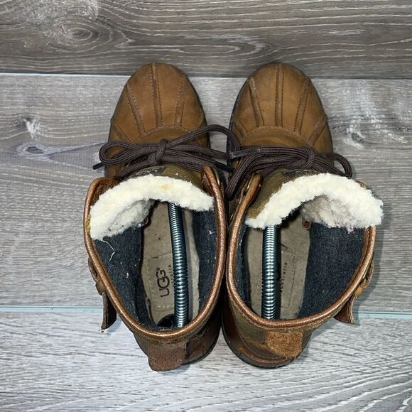Ugg Cecile Brown Leather Lace Women’s Sz 8 Warm Shearling Waterproof Duck Boots - Picture 5 of 12